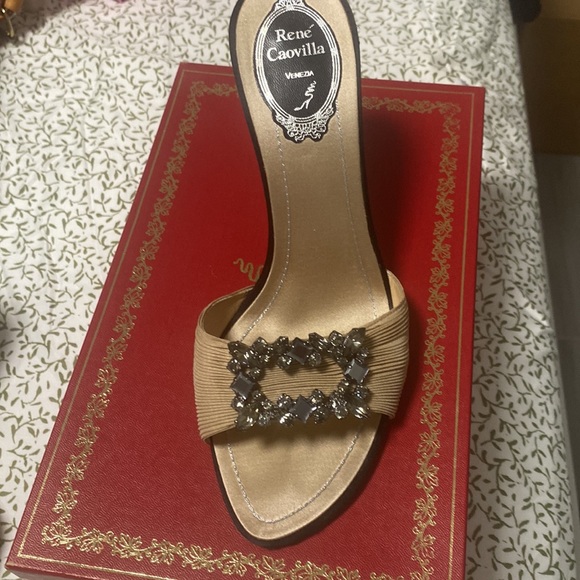 Rene Caovilla size 38 Tes Beige Raso Nero - Picture 4 of 10